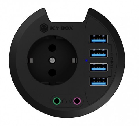 IcyBox Hub biurkowy IB-HUB1430 80mm 4x USB 3.0 audio 220V