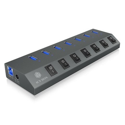 HUB USB IcyBox IB-HUB1701-C3 7x Type-A z włącznikiem i ładowarką