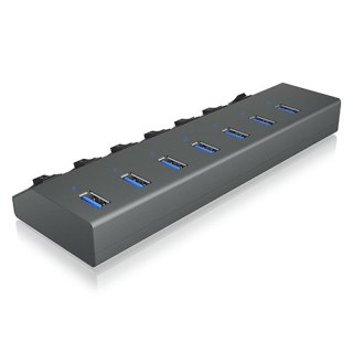 HUB USB IcyBox IB-HUB1701-C3 7x Type-A z włącznikiem i ładowarką