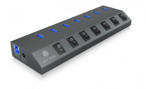 HUB USB IcyBox IB-HUB1701-C3 7x Type-A z włącznikiem i ładowarką