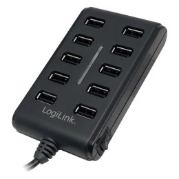 HUB USB LogiLink 10-Portowy 2.0 z włącznikiem ON/OFF czarny