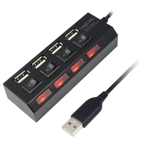 LogiLink HUB USB 2.0 4-portowy z wyłącznikami aktywny czarny