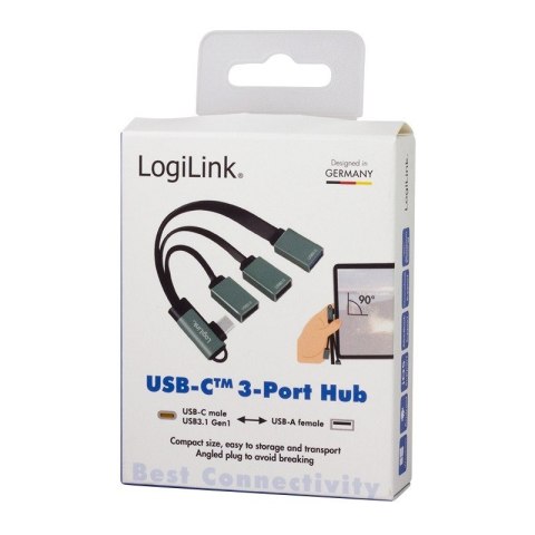 LogiLink Hub USB 3.2 USB-C 90° 3xUSB-A 0.15m szybki adapter