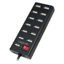 LogiLink Hub USB 2.0 13-portowy aktywny czarny z wyłącznikiem