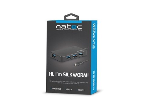 Natec Silkworm USB Hub 4 porty czarny USB 3.0 praktyczny i kompaktowy