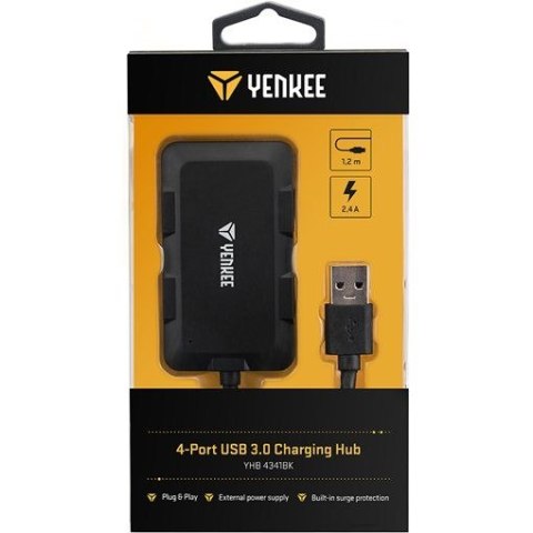 YENKEE Hub ładujący 4 porty USB 3.0 szybki czarny rozdzielacz
