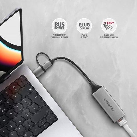 AXAGON ADE-TXCA Karta sieciowa Gigabit Ethernet USB-C z adapterem USB-A