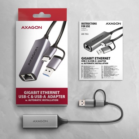 AXAGON ADE-TXCA Karta sieciowa Gigabit Ethernet USB-C z adapterem USB-A