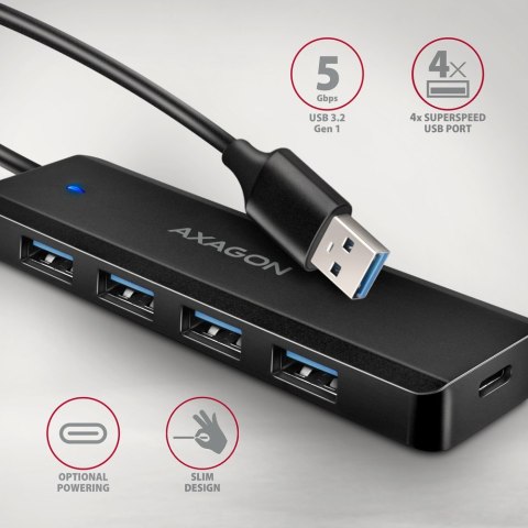 Hub USB AXAGON HUE-C1A 4-portowy 5Gbps podróżny z zasilaniem USB-C