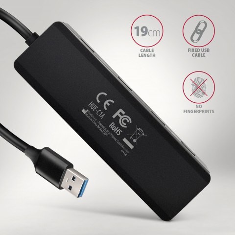 Hub USB AXAGON HUE-C1A 4-portowy 5Gbps podróżny z zasilaniem USB-C