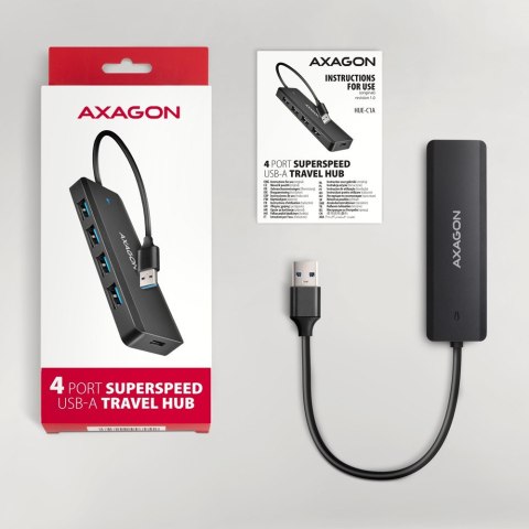 Hub USB AXAGON HUE-C1A 4-portowy 5Gbps podróżny z zasilaniem USB-C