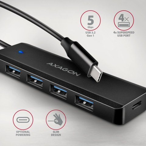 Hub AXAGON HUE-C1C USB-C 4-portowy podróżny 5Gbps z zasilaniem