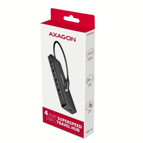 Hub AXAGON HUE-C1C USB-C 4-portowy podróżny 5Gbps z zasilaniem