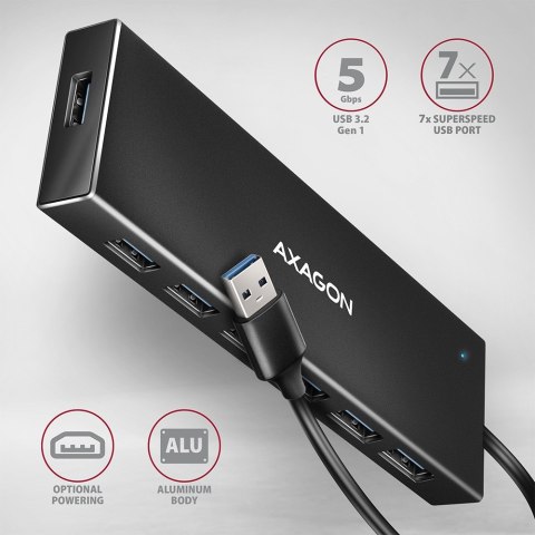 Hub AXAGON HUE-F7A 7-portowy USB 3.2 Gen 1 z kablem 1m