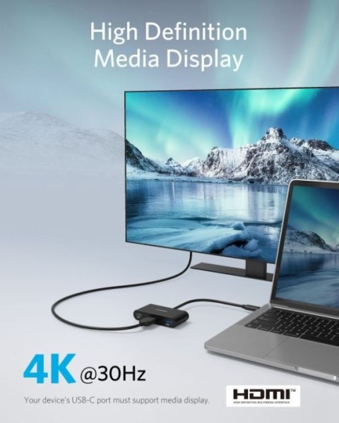 Anker USB-C Hub 3w1 4K HDMI szary ultrakompaktowy koncentrator