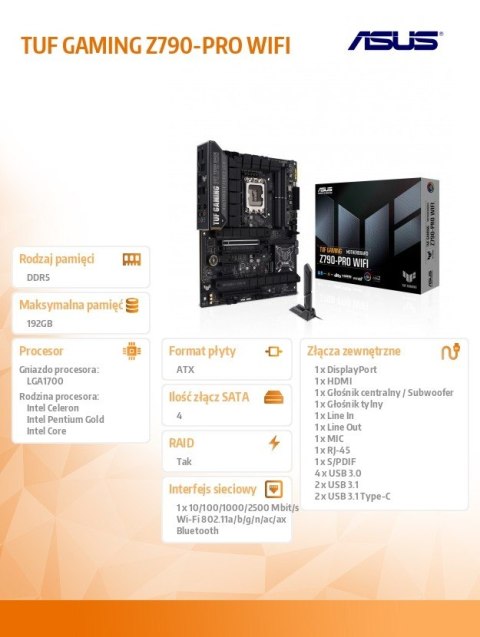 Płyta główna Asus TUF GAMING Z790-PRO WIFI s1700 DDR5 ATX z RGB