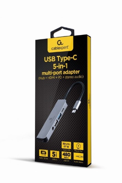 Gembird Adapter USB-C 5w1 PD HDMI Audio USB 3.1 metalowa obudowa