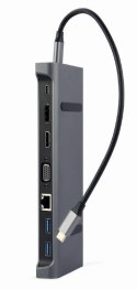 Gembird Adapter USB-C 9w1 HDMI VGA DP USBx3 Audio LAN metalowa obudowa
