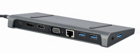 Gembird Adapter USB-C 9w1 HDMI VGA DP USBx3 Audio LAN metalowa obudowa