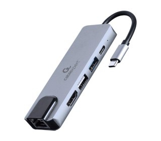Adapter Gembird USB-C 5w1 PD HDMI USB 3.1 LAN wygodny