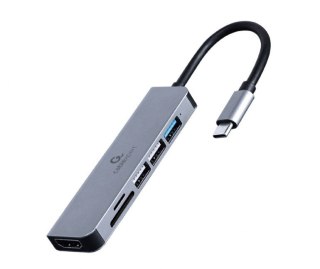 Adapter Gembird USB-C 6w1 HDMI USB 3.1 trwały aluminiowy czytnik kart