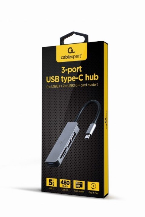 Hub Gembird 3-portowy USB-C z czytnikiem kart SD i USB 3.0