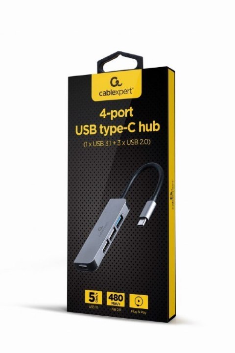 Hub Gembird 4-portowy USB-C 3xUSB 2.0 USB 3.1 aluminiowy