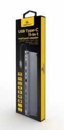 Adapter Gembird Hub USB-C PD 11w1 VGA HDMI 4xUSB czytnik kart SD szary
