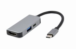 Gembird Hub USB-C PD HDMI 3w1 szybki adapter z metalową obudową