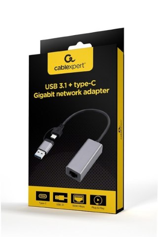 Karta sieciowa Gembird USB 3.1 Gigabitowa z Typ A i C