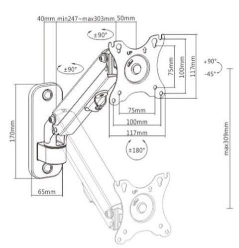 Gembird Ramię regulowane do monitora 27 cale 7 kg ścienne ergonomiczne