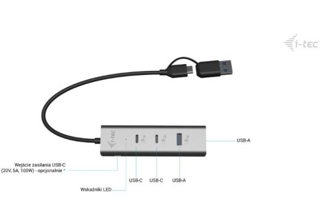 HUB i-tec Uniwersalny metalowy 2xUSB-C 2xUSB-A PD 85W szybkie ładowanie