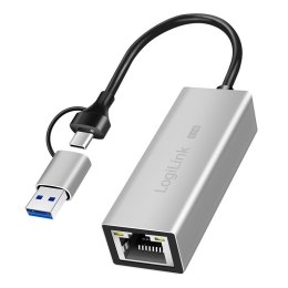 LogiLink Adapter USB-A/-C 2.5G Ethernet szary szybkie połączenie