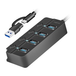 Hub LogiLink 4xUSB-A Gen1 aktywny z przełącznikami ON/OFF czarny
