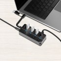 Hub LogiLink 4xUSB-A Gen1 aktywny z przełącznikami ON/OFF czarny