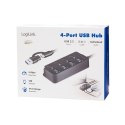 Hub LogiLink 4xUSB-A Gen1 aktywny z przełącznikami ON/OFF czarny