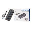Hub LogiLink 4xUSB-A Gen1 aktywny z przełącznikami ON/OFF czarny