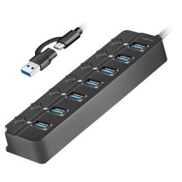 LogiLink HUB USB3.2 Gen1 7x USB-A czarny z przełącznikami On/Off