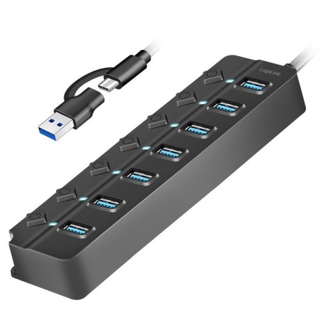 LogiLink HUB USB3.2 Gen1 7x USB-A czarny z przełącznikami On/Off