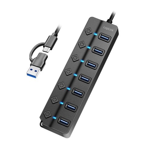 LogiLink HUB USB3.2 Gen1 7x USB-A czarny z przełącznikami On/Off