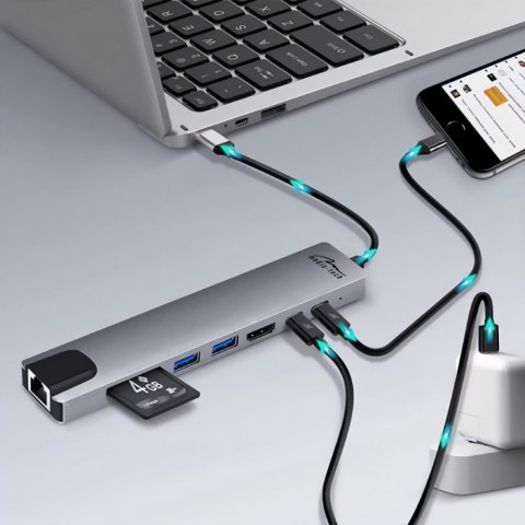 Stacja dokująca Media-Tech MT5046 8 w 1 GIGA LAN Hub z USB-C