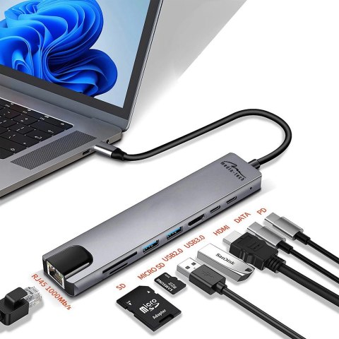 Stacja dokująca Media-Tech MT5046 8 w 1 GIGA LAN Hub z USB-C