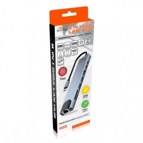 Stacja dokująca Media-Tech MT5046 8 w 1 GIGA LAN Hub z USB-C