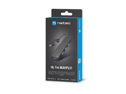 Natec Hub USB-C Mayfly czarny 4 porty USB-A 3.0 uniwersalny