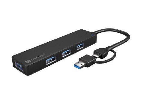 Natec Hub USB-C Mayfly czarny 4 porty USB-A 3.0 uniwersalny