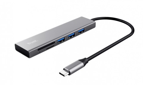 Trust HUB Halyx Fast USB-C czytnik kart 3-portowy kompaktowy aluminium