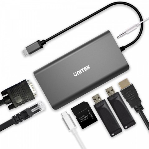 HUB Unitek 8w1 USB-C 3.1 HDMI VGA RJ45 100W mocny wielofunkcyjny