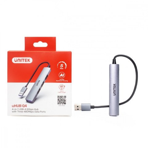 Hub USB Unitek H1208A 3x USB-A 2.0 1x USB-A 5 Gbps aluminiowy