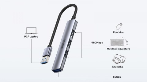 Hub USB Unitek H1208A 3x USB-A 2.0 1x USB-A 5 Gbps aluminiowy
