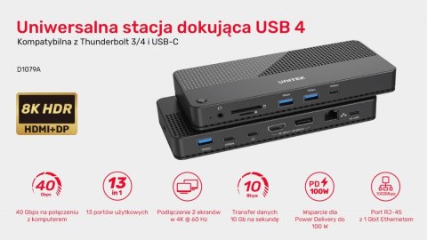 Unitek Stacja dokująca D1079A 12w1 USB-C HDMI 2.1 8K z PD 100W